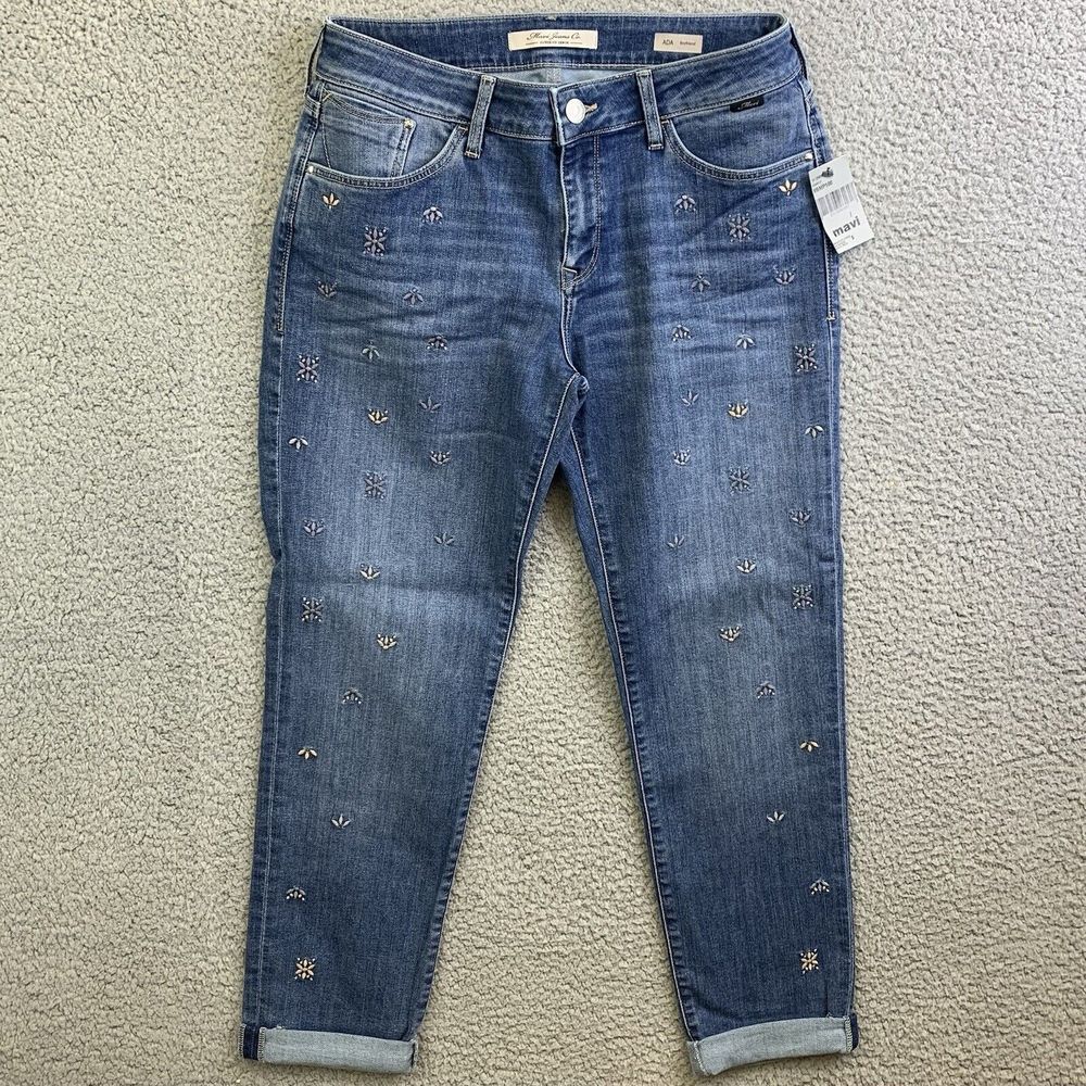 Mavi Jeans ADA Boyfriend Jeans Womens Size 27x25 Embroidered Flowers NWT